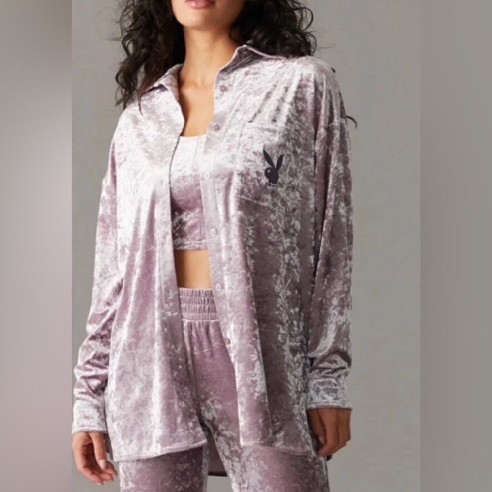 PLAYBOY Purple Crushed Velour Shacket velvet soft feel top size large